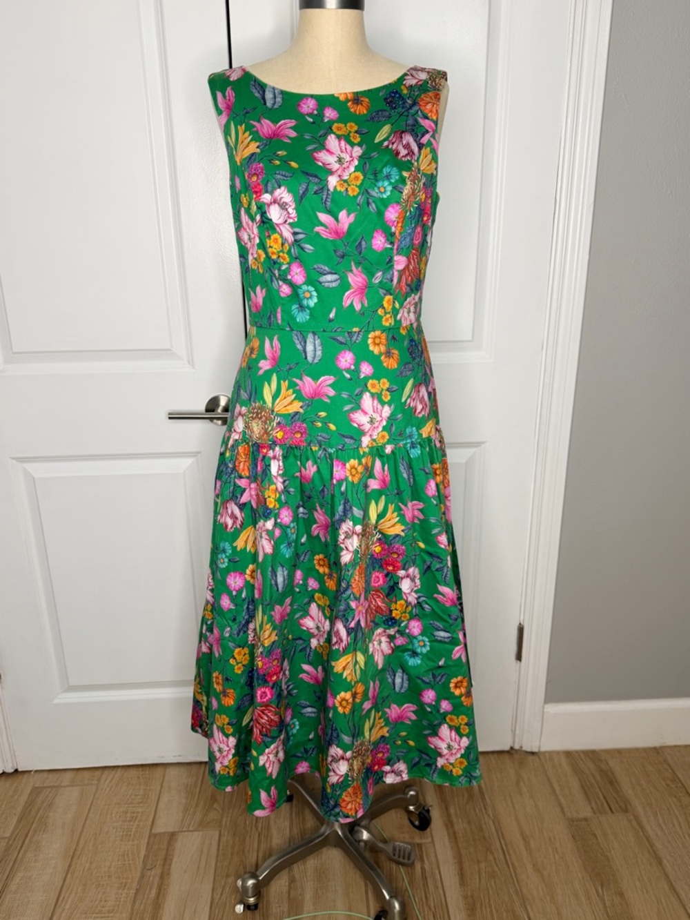 Review Liberty of London Drop Waist Floral Print Cotton Midi Dress  Us 8 UK 12